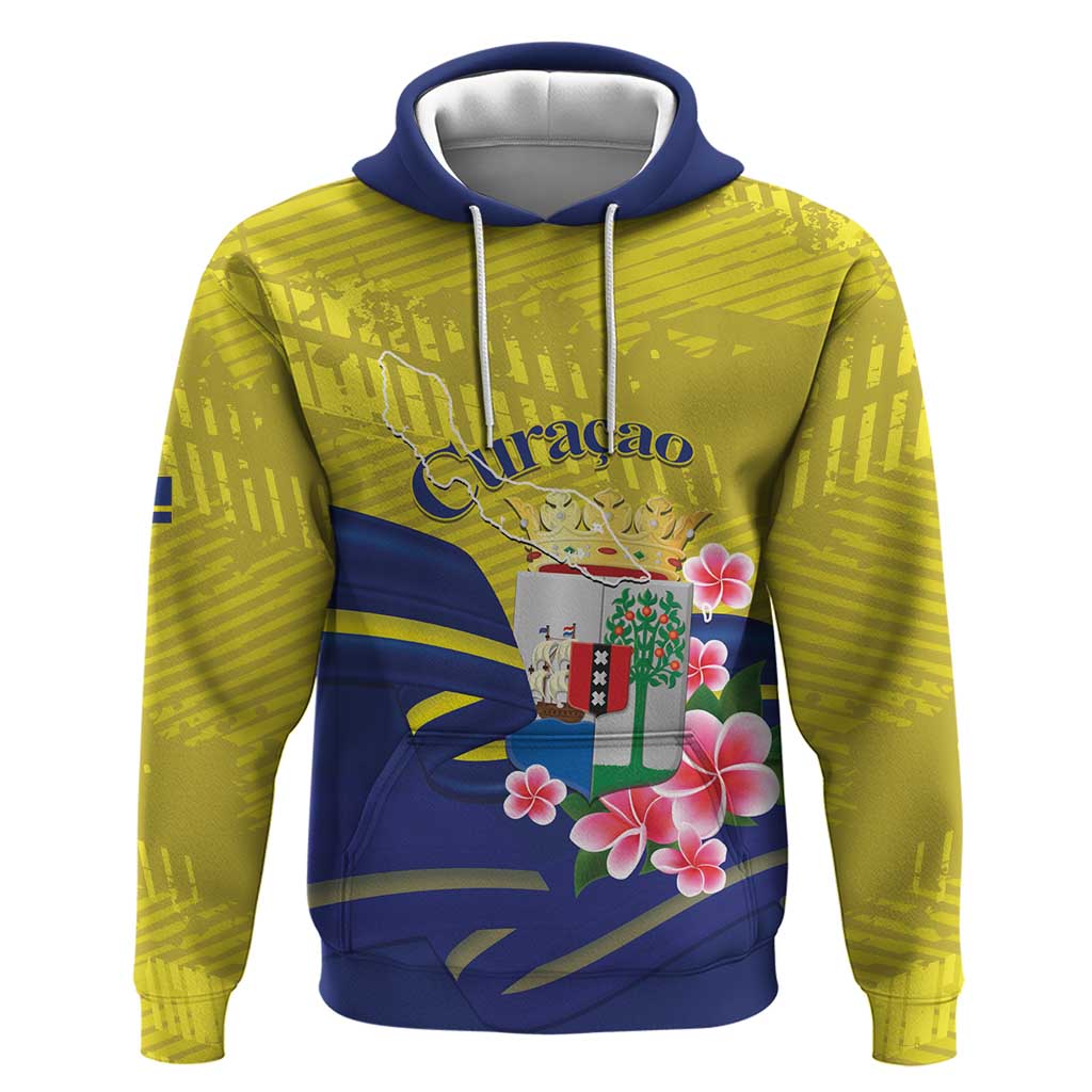 Curacao Flag Day Hoodie Felis Dia di Bandera Pink Plumeria - Wonder Print Shop