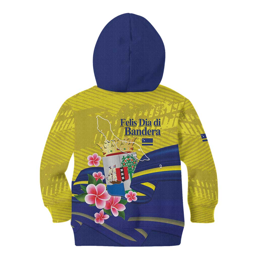 Curacao Flag Day Kid Hoodie Felis Dia di Bandera Pink Plumeria - Wonder Print Shop