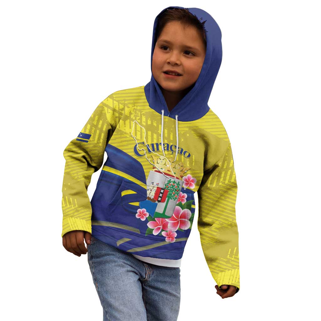 Curacao Flag Day Kid Hoodie Felis Dia di Bandera Pink Plumeria - Wonder Print Shop