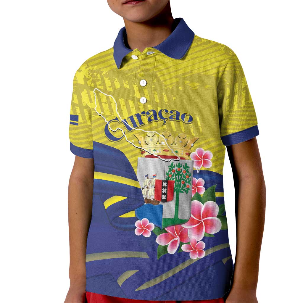 Curacao Flag Day Kid Polo Shirt Felis Dia di Bandera Pink Plumeria - Wonder Print Shop
