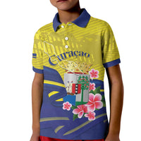 Curacao Flag Day Kid Polo Shirt Felis Dia di Bandera Pink Plumeria - Wonder Print Shop