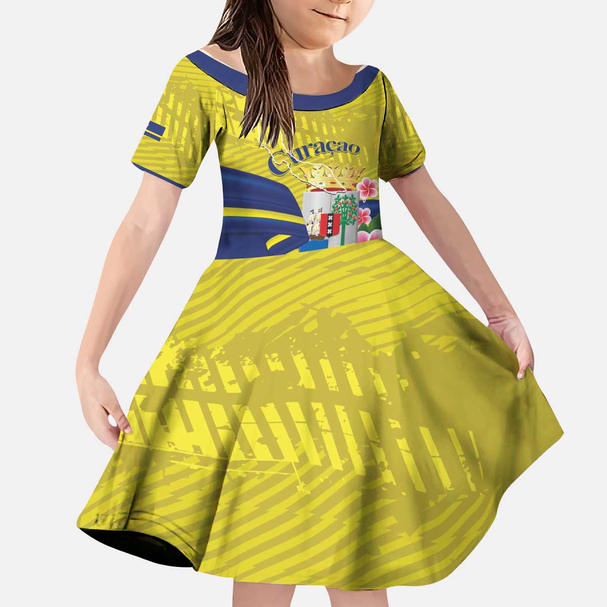 Curacao Flag Day Kid Short Sleeve Dress Felis Dia di Bandera Pink Plumeria - Wonder Print Shop