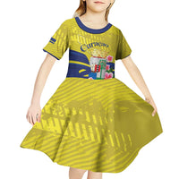 Curacao Flag Day Kid Short Sleeve Dress Felis Dia di Bandera Pink Plumeria - Wonder Print Shop