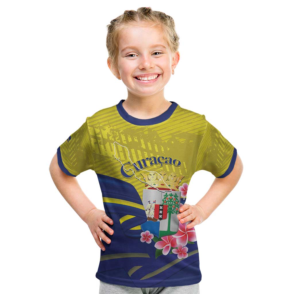 Curacao Flag Day Kid T Shirt Felis Dia di Bandera Pink Plumeria - Wonder Print Shop