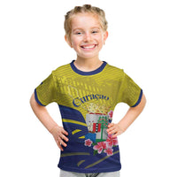 Curacao Flag Day Kid T Shirt Felis Dia di Bandera Pink Plumeria - Wonder Print Shop
