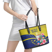 Curacao Flag Day Leather Tote Bag Felis Dia di Bandera Pink Plumeria - Wonder Print Shop