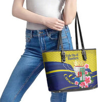 Curacao Flag Day Leather Tote Bag Felis Dia di Bandera Pink Plumeria - Wonder Print Shop