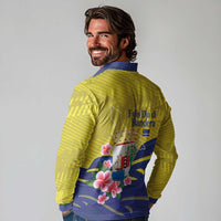 Curacao Flag Day Long Sleeve Polo Shirt Felis Dia di Bandera Pink Plumeria - Wonder Print Shop