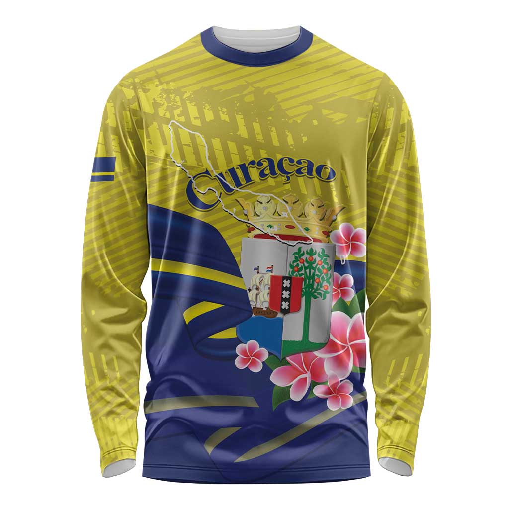 Curacao Flag Day Long Sleeve Shirt Felis Dia di Bandera Pink Plumeria - Wonder Print Shop