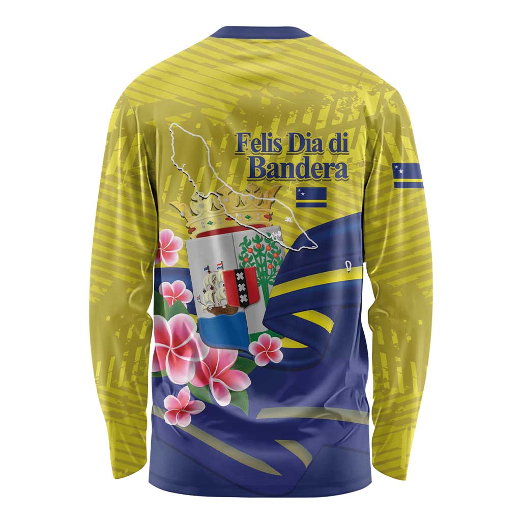 Curacao Flag Day Long Sleeve Shirt Felis Dia di Bandera Pink Plumeria - Wonder Print Shop
