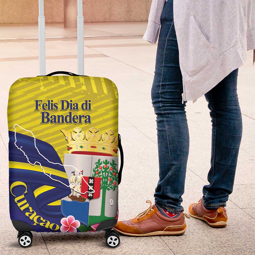Curacao Flag Day Luggage Cover Felis Dia di Bandera Pink Plumeria - Wonder Print Shop