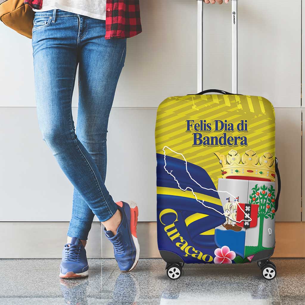 Curacao Flag Day Luggage Cover Felis Dia di Bandera Pink Plumeria - Wonder Print Shop
