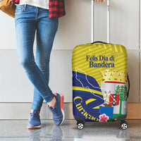 Curacao Flag Day Luggage Cover Felis Dia di Bandera Pink Plumeria - Wonder Print Shop