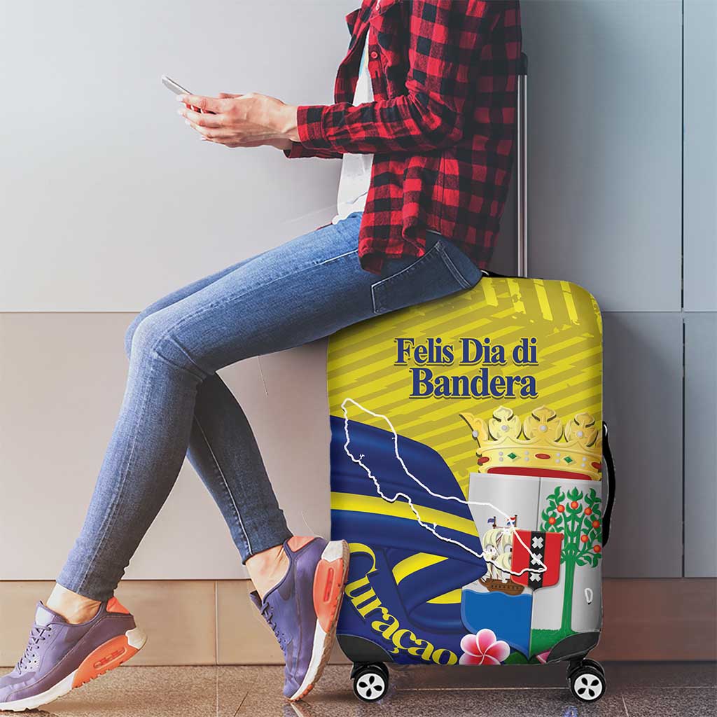 Curacao Flag Day Luggage Cover Felis Dia di Bandera Pink Plumeria - Wonder Print Shop