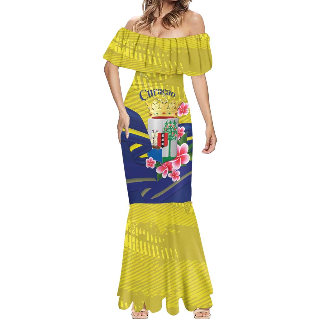 Curacao Flag Day Mermaid Dress Felis Dia di Bandera Pink Plumeria - Wonder Print Shop