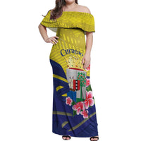 Curacao Flag Day Off Shoulder Maxi Dress Felis Dia di Bandera Pink Plumeria - Wonder Print Shop