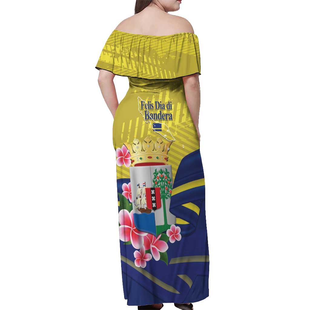 Curacao Flag Day Off Shoulder Maxi Dress Felis Dia di Bandera Pink Plumeria - Wonder Print Shop