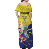 Curacao Flag Day Off Shoulder Maxi Dress Felis Dia di Bandera Pink Plumeria - Wonder Print Shop