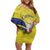 Curacao Flag Day Off Shoulder Short Dress Felis Dia di Bandera Pink Plumeria - Wonder Print Shop