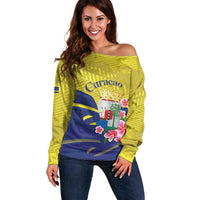 Curacao Flag Day Off Shoulder Sweater Felis Dia di Bandera Pink Plumeria - Wonder Print Shop