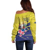 Curacao Flag Day Off Shoulder Sweater Felis Dia di Bandera Pink Plumeria - Wonder Print Shop