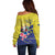 Curacao Flag Day Off Shoulder Sweater Felis Dia di Bandera Pink Plumeria - Wonder Print Shop