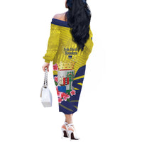 Curacao Flag Day Off The Shoulder Long Sleeve Dress Felis Dia di Bandera Pink Plumeria - Wonder Print Shop