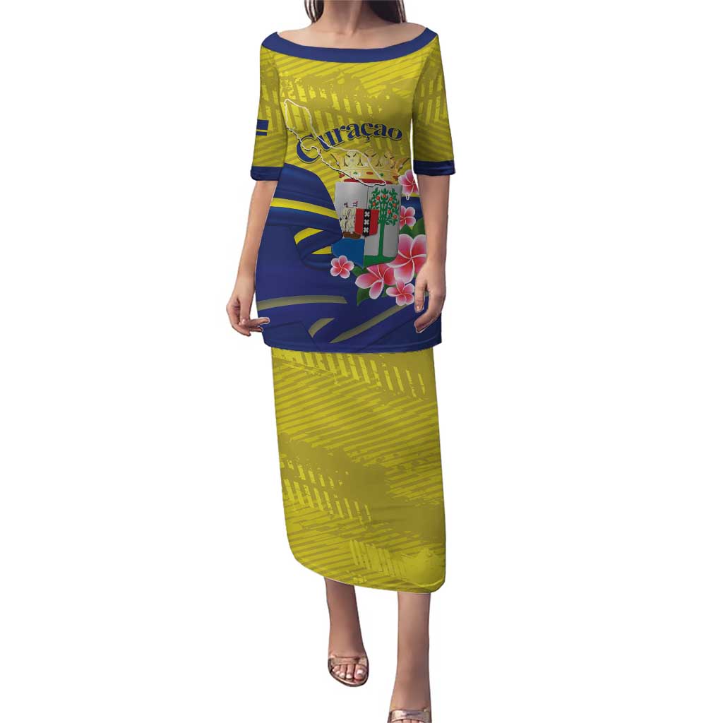 Curacao Flag Day Puletasi Felis Dia di Bandera Pink Plumeria - Wonder Print Shop