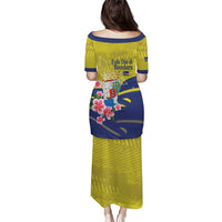 Curacao Flag Day Puletasi Felis Dia di Bandera Pink Plumeria - Wonder Print Shop