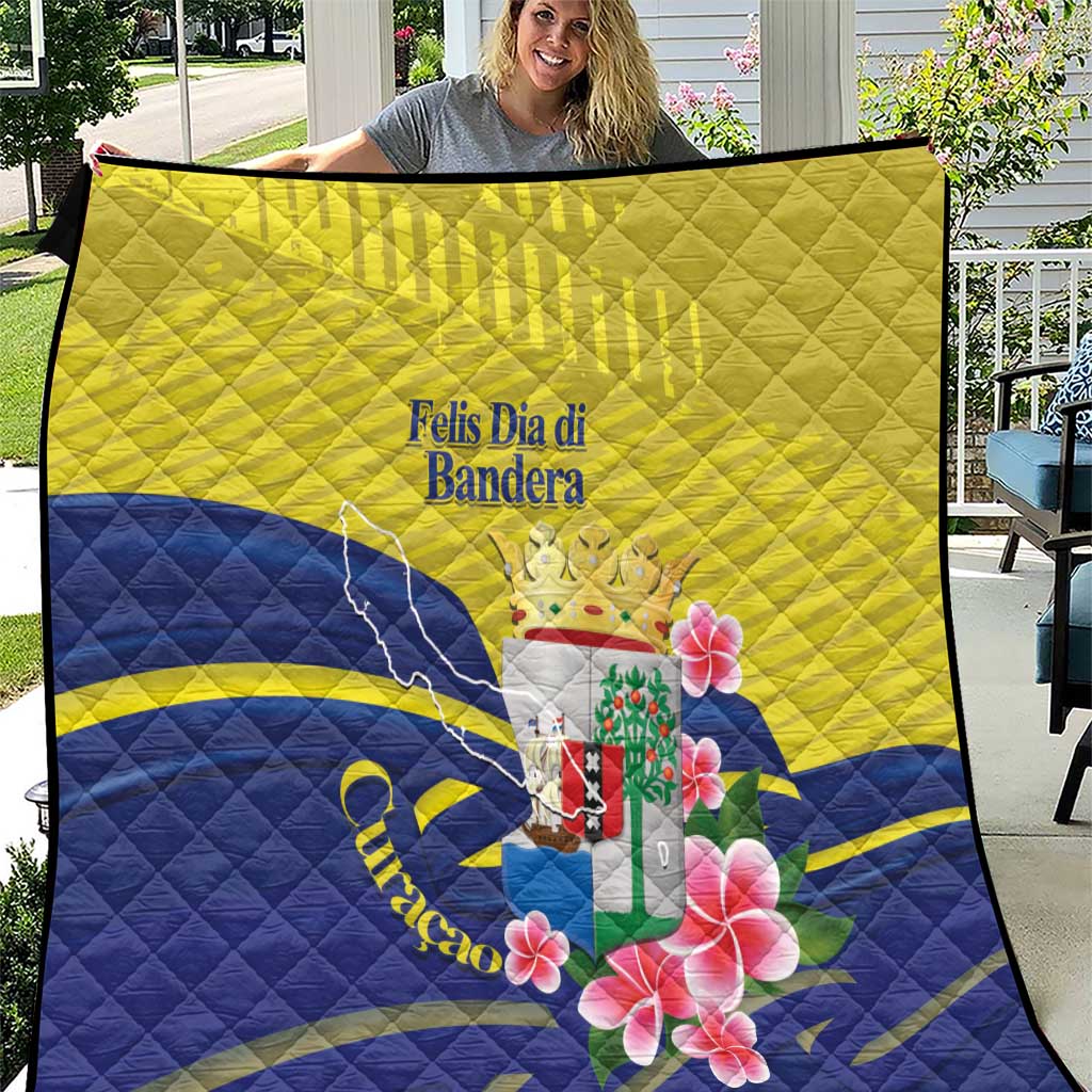 Curacao Flag Day Quilt Felis Dia di Bandera Pink Plumeria - Wonder Print Shop