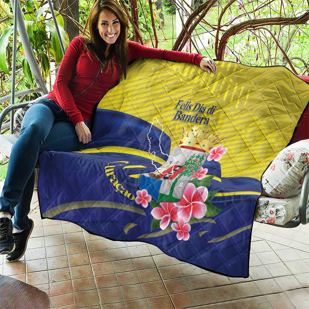 Curacao Flag Day Quilt Felis Dia di Bandera Pink Plumeria - Wonder Print Shop