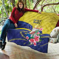 Curacao Flag Day Quilt Felis Dia di Bandera Pink Plumeria - Wonder Print Shop