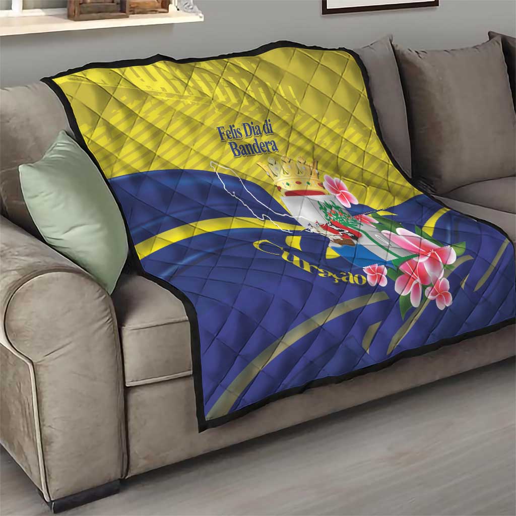 Curacao Flag Day Quilt Felis Dia di Bandera Pink Plumeria - Wonder Print Shop
