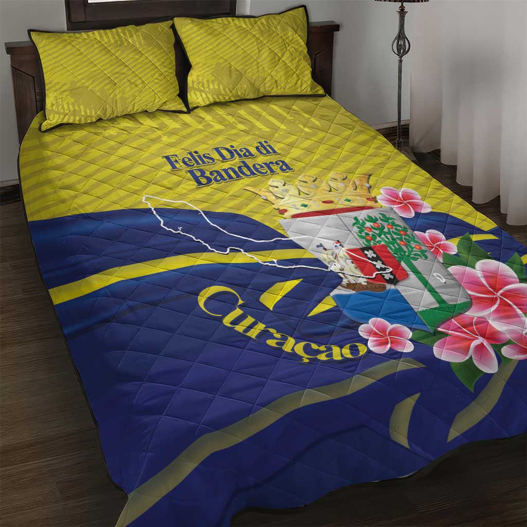 Curacao Flag Day Quilt Bed Set Felis Dia di Bandera Pink Plumeria - Wonder Print Shop