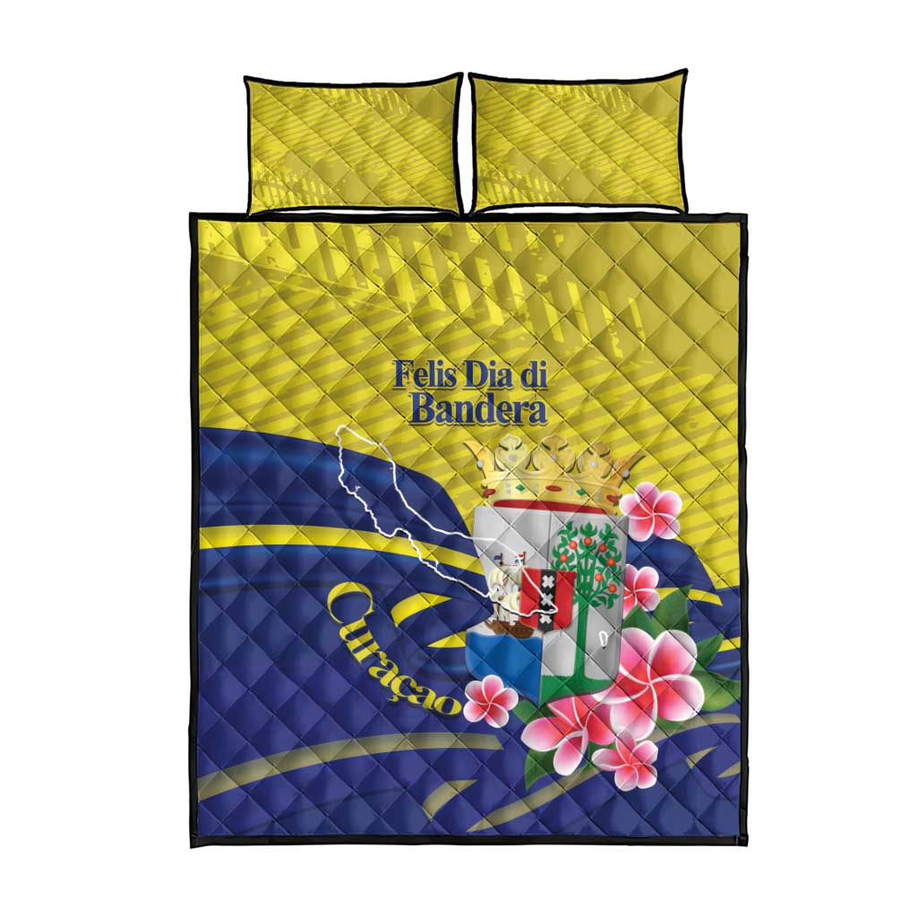 Curacao Flag Day Quilt Bed Set Felis Dia di Bandera Pink Plumeria - Wonder Print Shop