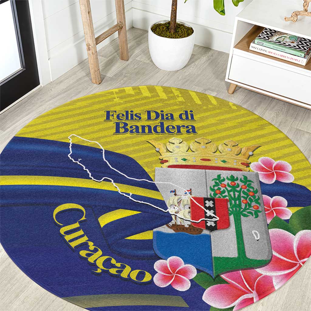 Curacao Flag Day Round Carpet Felis Dia di Bandera Pink Plumeria - Wonder Print Shop
