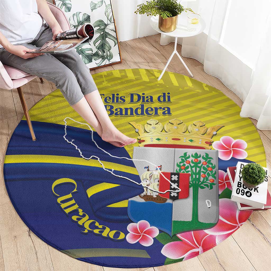Curacao Flag Day Round Carpet Felis Dia di Bandera Pink Plumeria - Wonder Print Shop