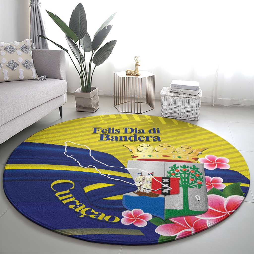 Curacao Flag Day Round Carpet Felis Dia di Bandera Pink Plumeria - Wonder Print Shop