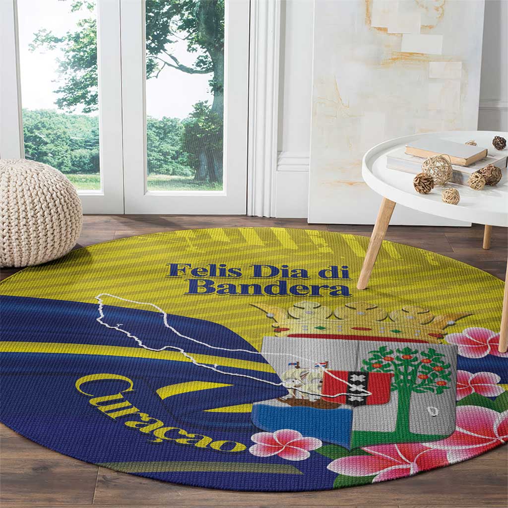 Curacao Flag Day Round Carpet Felis Dia di Bandera Pink Plumeria - Wonder Print Shop