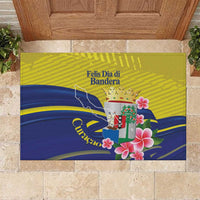 Curacao Flag Day Rubber Doormat Felis Dia di Bandera Pink Plumeria - Wonder Print Shop