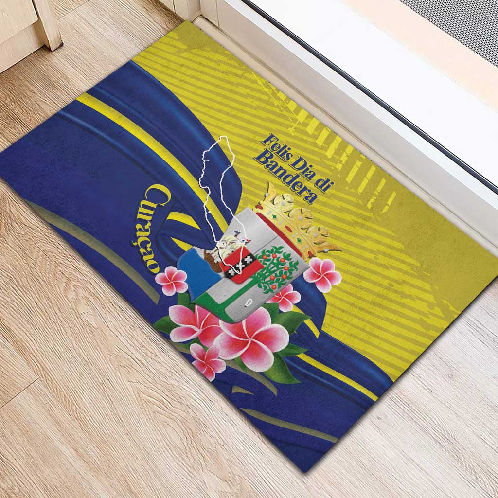 Curacao Flag Day Rubber Doormat Felis Dia di Bandera Pink Plumeria - Wonder Print Shop