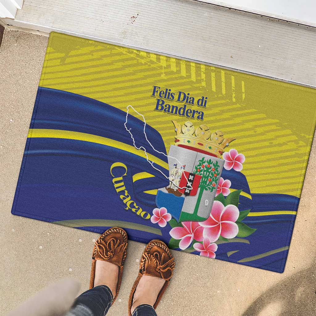 Curacao Flag Day Rubber Doormat Felis Dia di Bandera Pink Plumeria - Wonder Print Shop