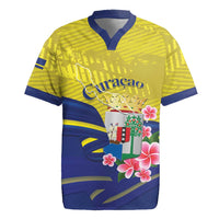 Curacao Flag Day Rugby Jersey Felis Dia di Bandera Pink Plumeria - Wonder Print Shop
