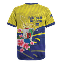 Curacao Flag Day Rugby Jersey Felis Dia di Bandera Pink Plumeria - Wonder Print Shop