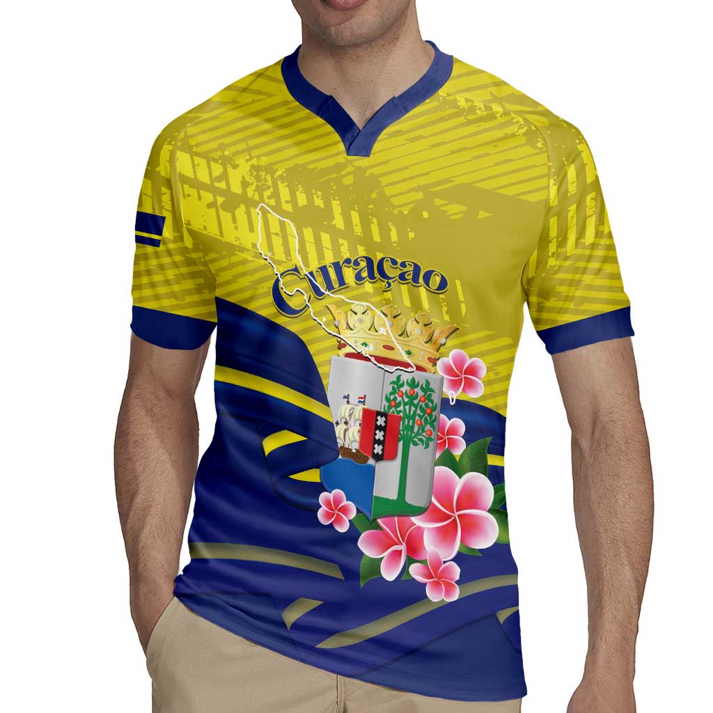 Curacao Flag Day Rugby Jersey Felis Dia di Bandera Pink Plumeria - Wonder Print Shop