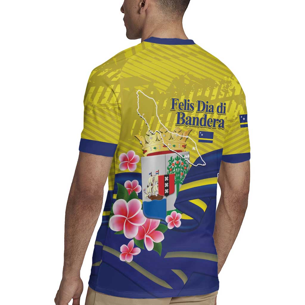 Curacao Flag Day Rugby Jersey Felis Dia di Bandera Pink Plumeria - Wonder Print Shop
