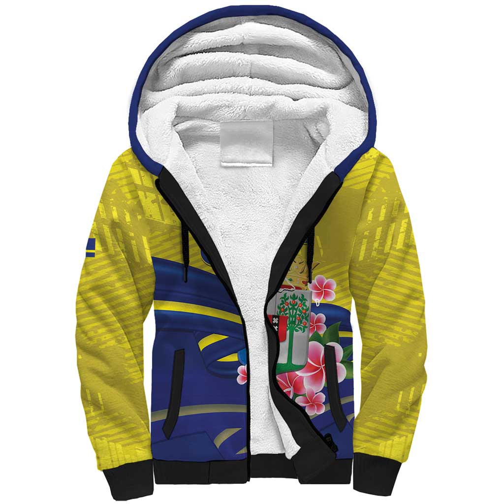 Curacao Flag Day Sherpa Hoodie Felis Dia di Bandera Pink Plumeria - Wonder Print Shop