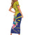 Curacao Flag Day Short Sleeve Bodycon Dress Felis Dia di Bandera Pink Plumeria - Wonder Print Shop