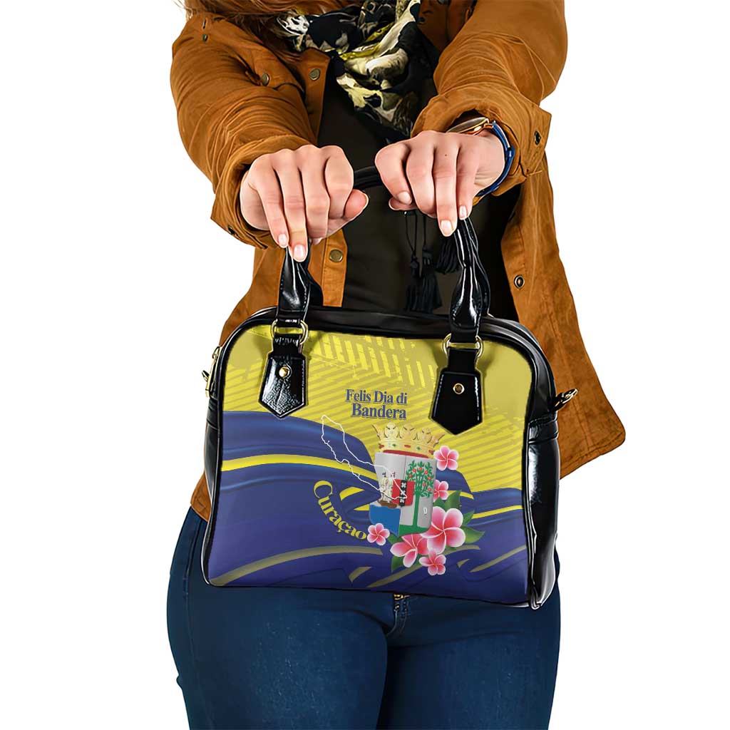 Curacao Flag Day Shoulder Handbag Felis Dia di Bandera Pink Plumeria - Wonder Print Shop