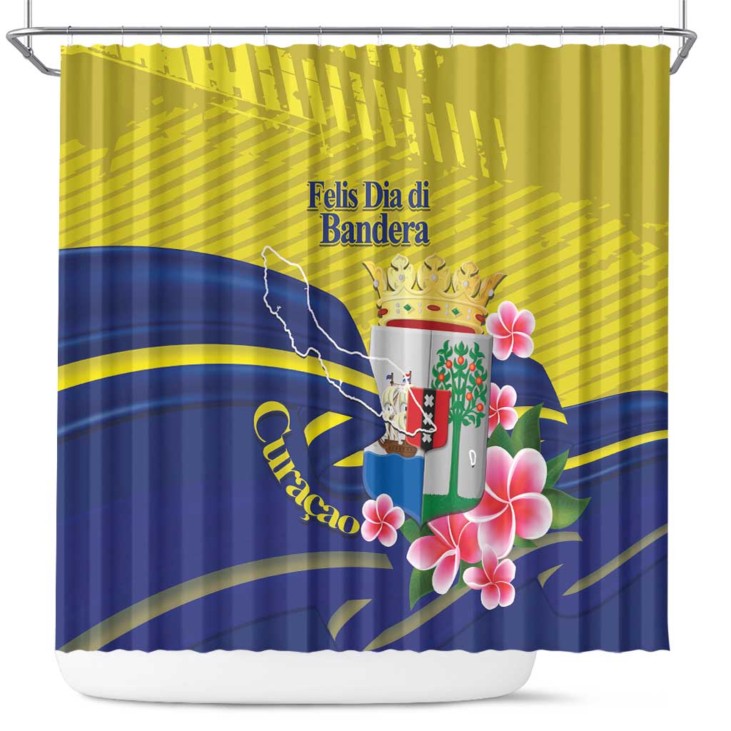 Curacao Flag Day Shower Curtain Felis Dia di Bandera Pink Plumeria - Wonder Print Shop